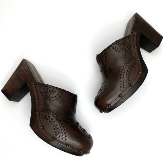 JACK Rogers Ali Clogs Wood Chunky Heel Platform Leather Mule Sandal in Brown - Picture 4 of 12